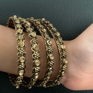 Antique Gold Bangles with Precious Gemstones x 4